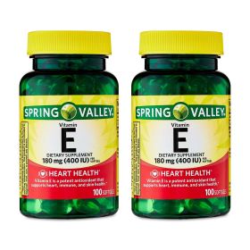 Spring Valley Vitamin E Dietary Supplement Twin Pack, 180 mg, 200 Count