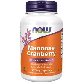 NOW Supplements, Mannose Cranberry, Dual Action Formula*, Clinically Evaluated, Urinary Tract Health*, 90 Veg Capsules